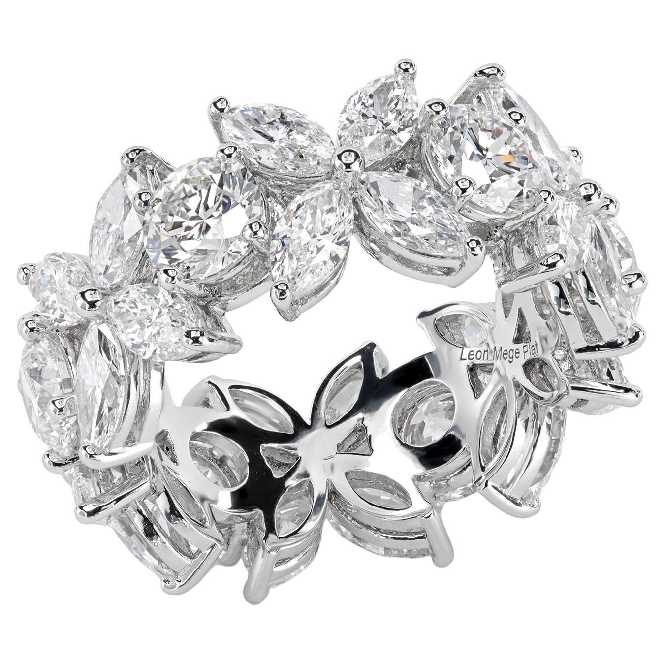 Leon Megé eternity band of round diamonds alternating with marquise clusters  For Sale