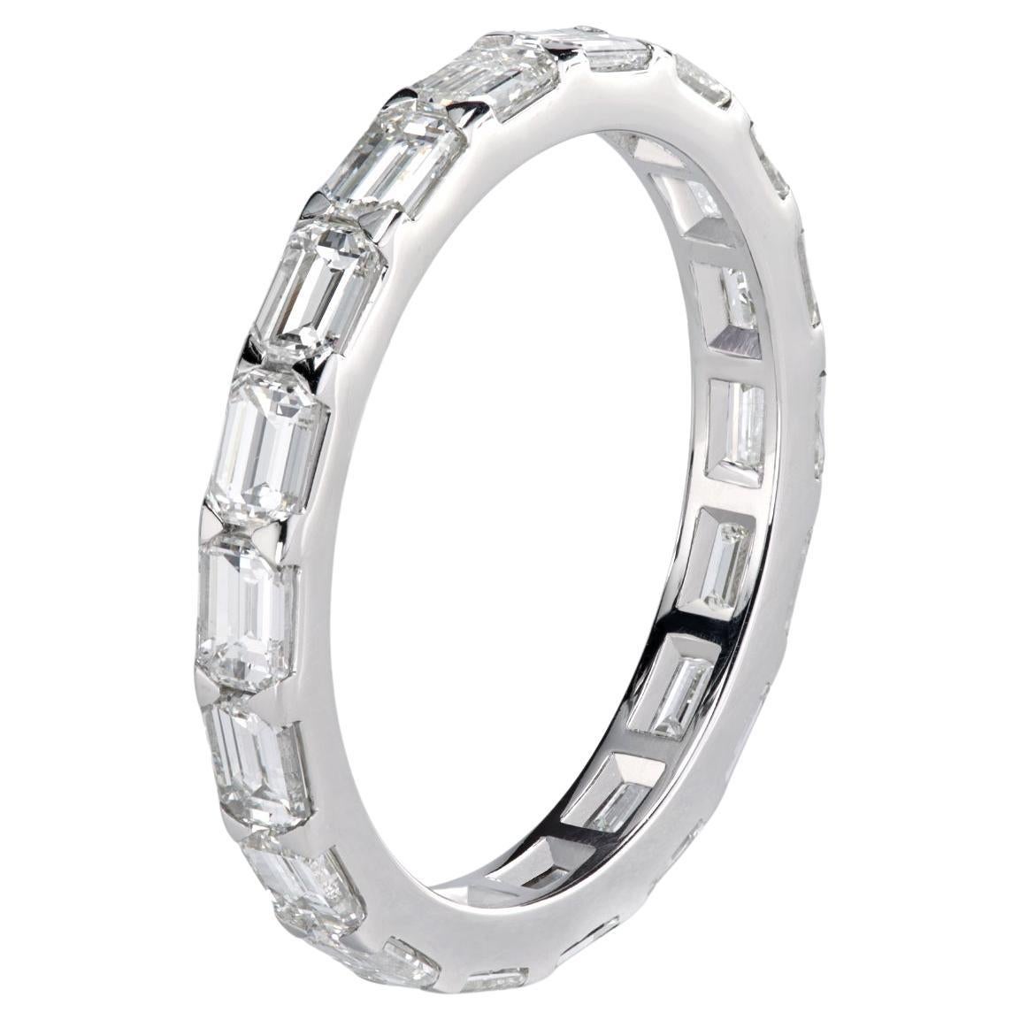 Leon Mege Eternity Diamond Band East-West Set Emerald Cut Diamonds in Platinum For Sale