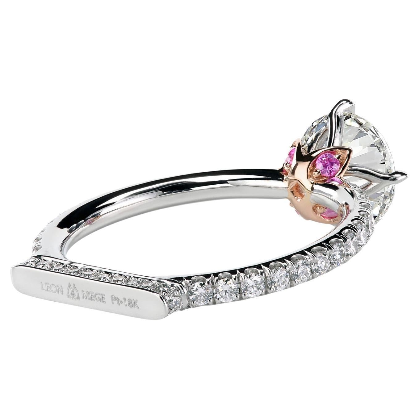 Leon Mege, bague de fiançailles glamour avec diamant rond certifié de 2.26 carats en vente