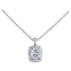 Used Leon Mege GIA Certified 0.70 Carat D/SI1 Diamond Micro Pave Platinum Pendant