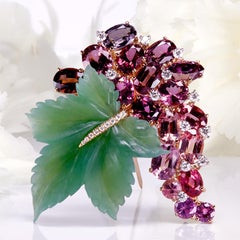 Leon Mege Grand Cru brooch with natural oval spinels and round diamonds