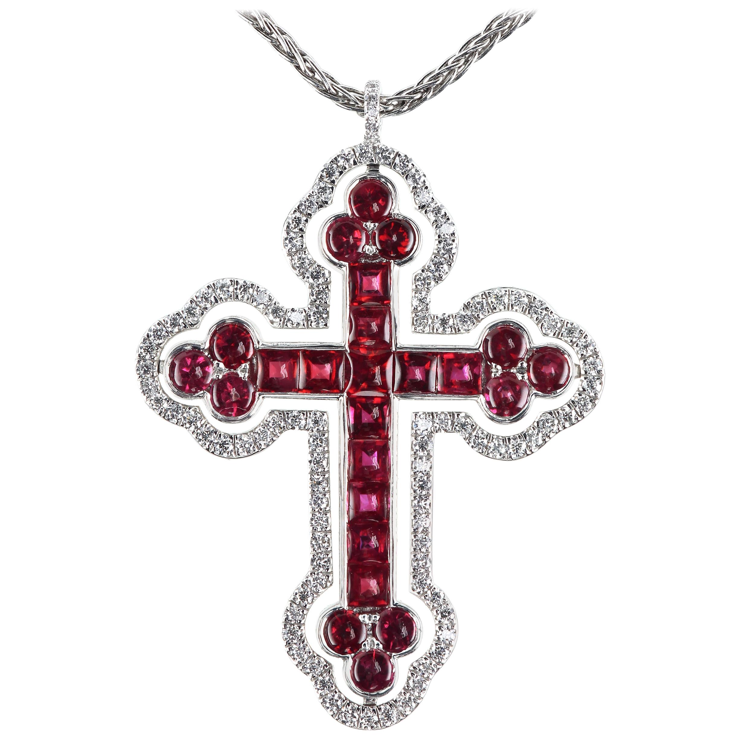 Leon Mege Greek Orthodox Cross with Rubies and Diamonds in Platinum
