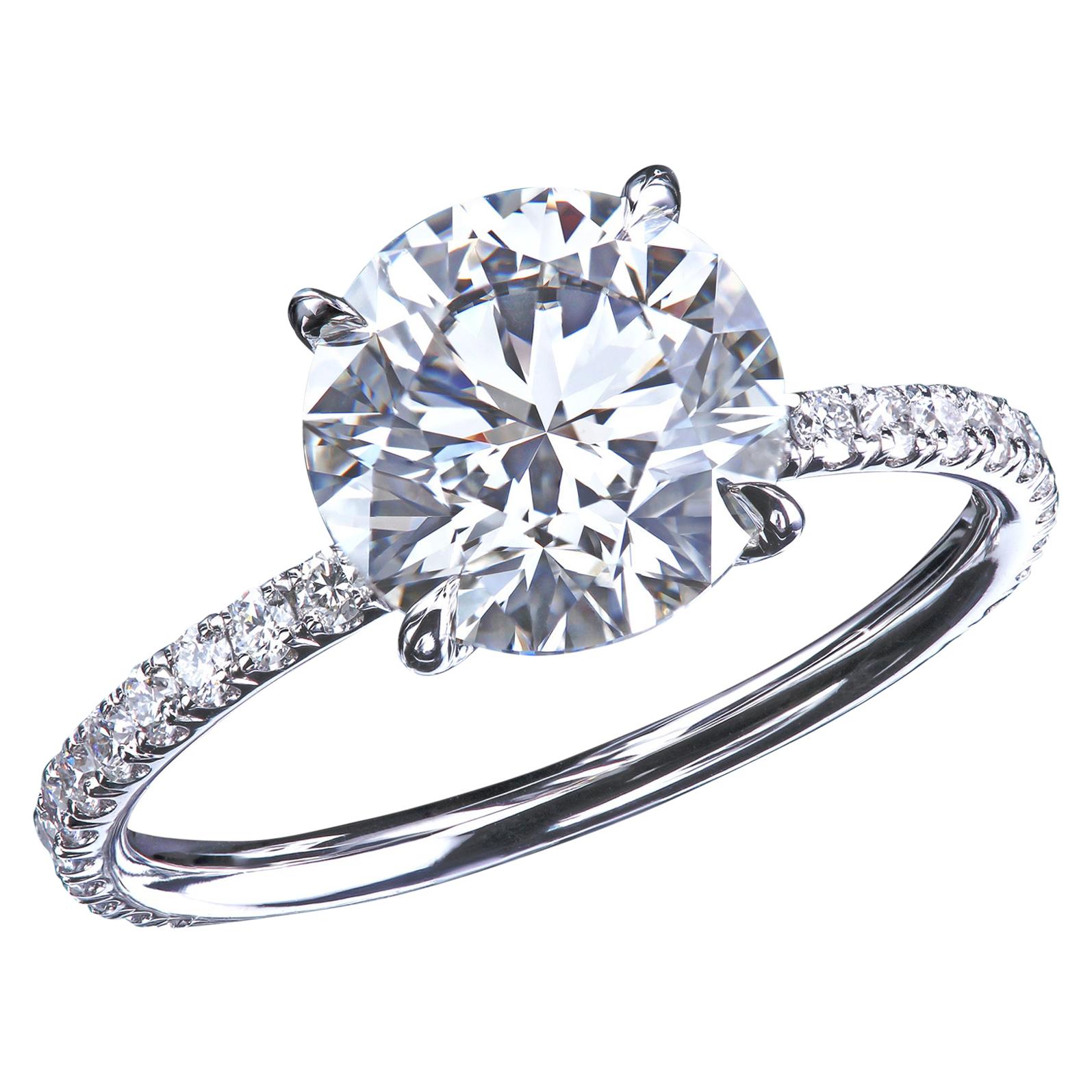 Leon Mege Handmade Platinum Engagement Ring with Round Diamond For Sale