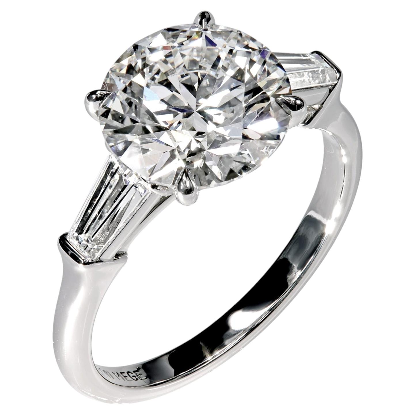 Leon Mege Handmade Platinum Three-stone Platinum Engagement Ring For Sale