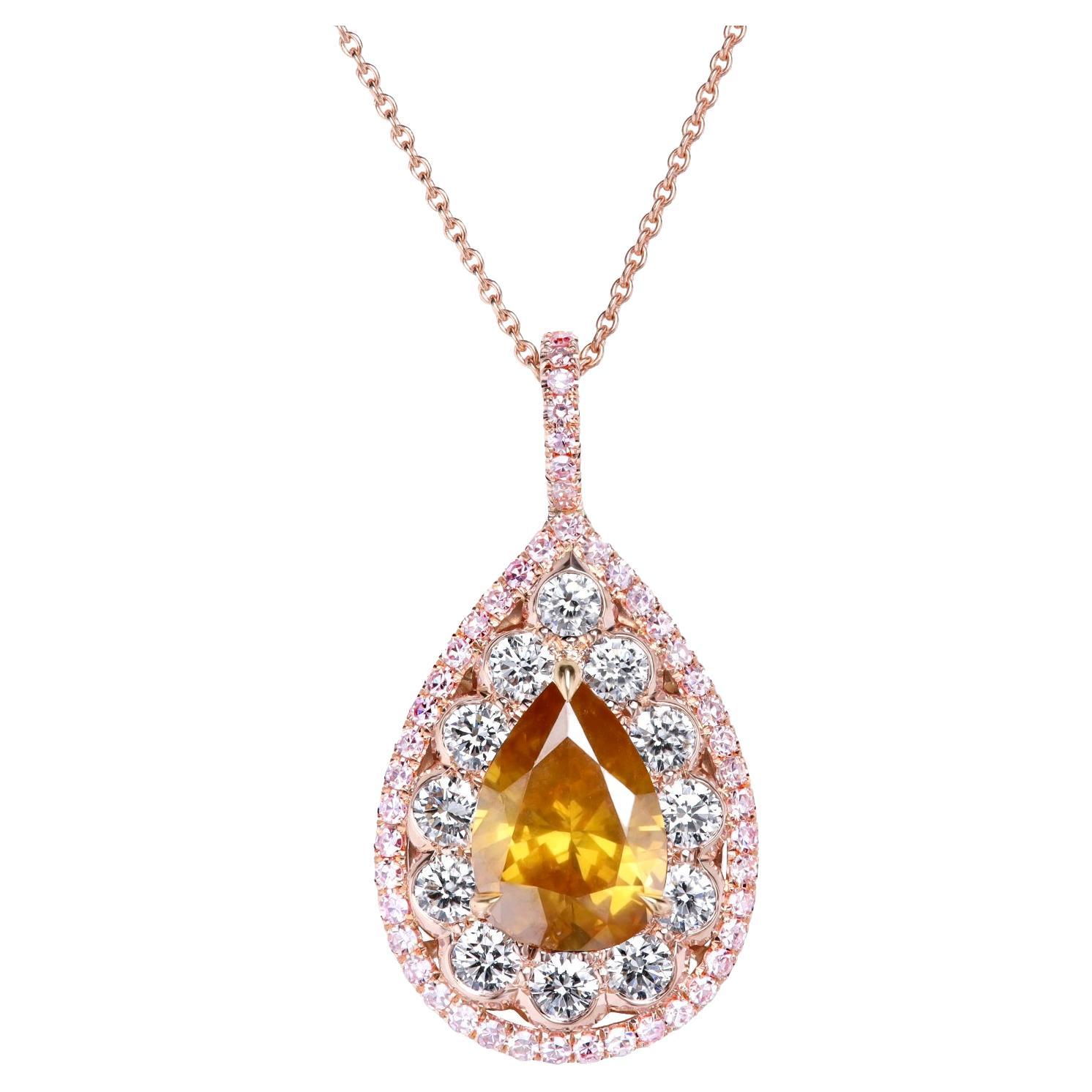 Leon Mege "Indian Summer" halo pendant in 18K rose gold with colored diamonds For Sale
