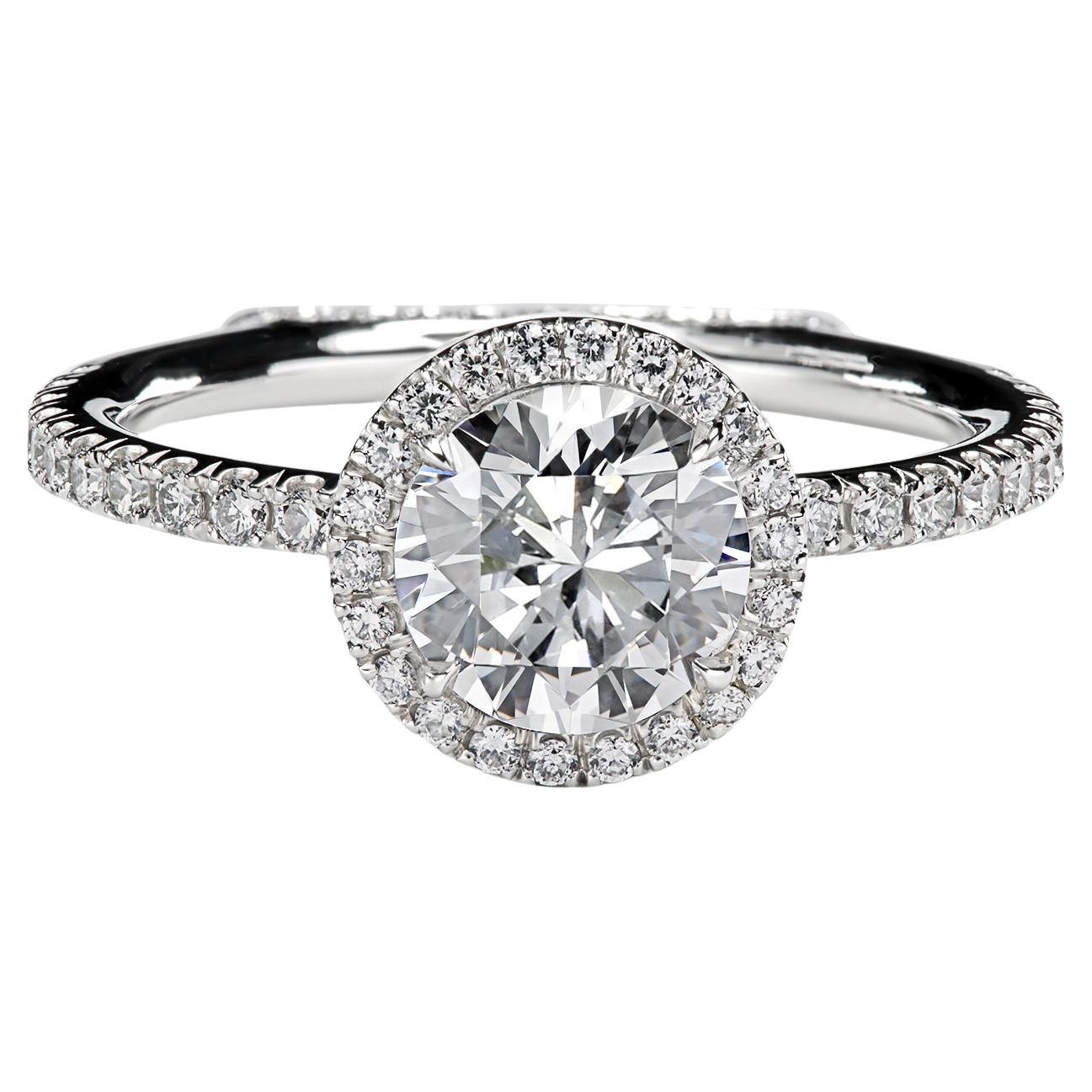 Leon Mege "Jesolo" platinum halo engagement ring with natural round diamond For Sale