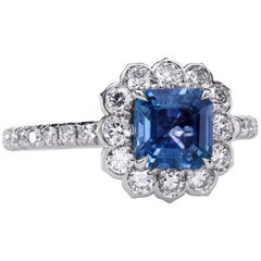 Used Leon Mege Lotus Halo Engagement Ring with Blue Sapphire and Diamond Micro Pave