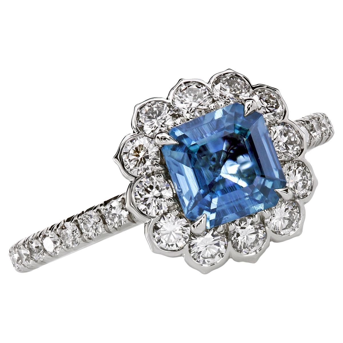 Leon Mege Lotus Halo Engagement Ring with Blue Sapphire and Diamond Micro Pave