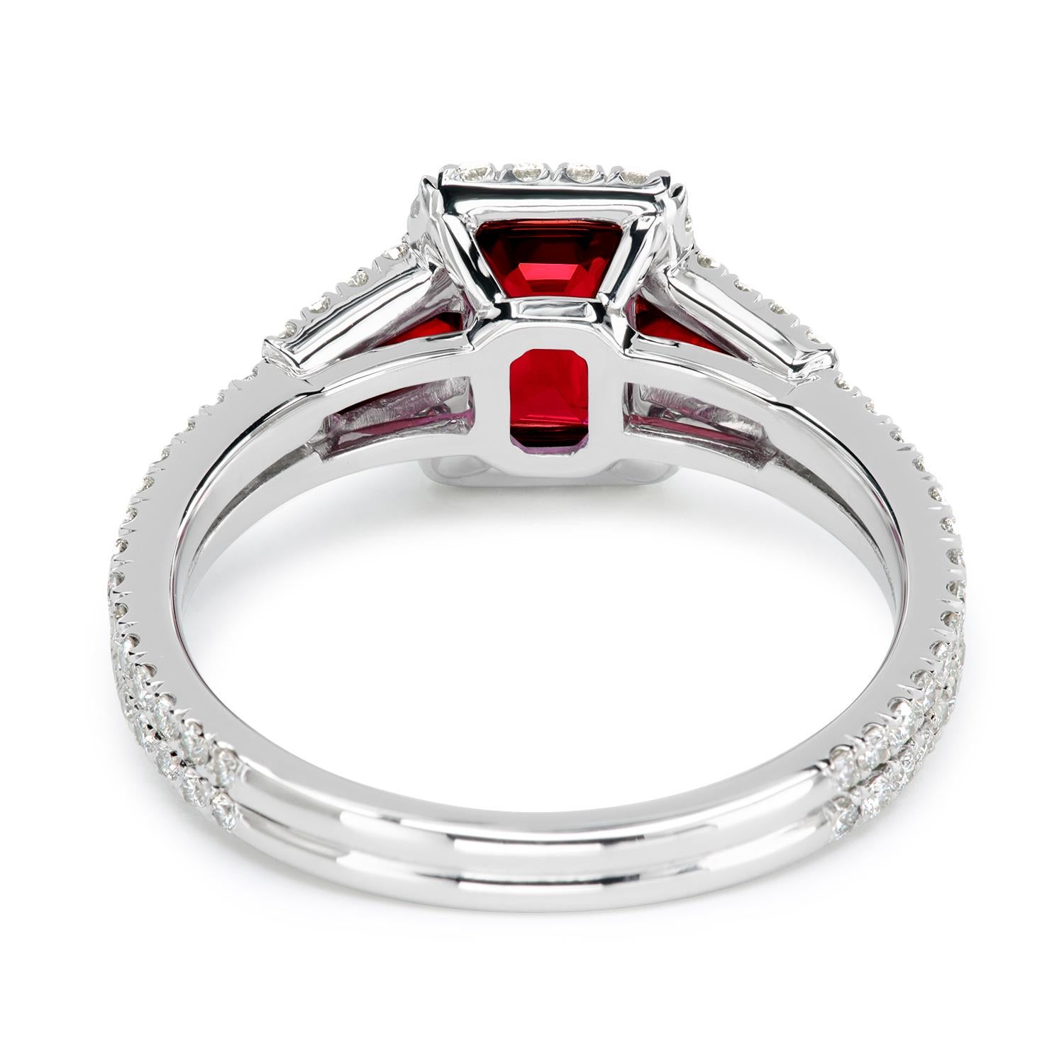 Contemporary Leon Mege Micro Pave Platinum Ring with Certified 1.06 Ct Emerald-Cut Ruby For Sale