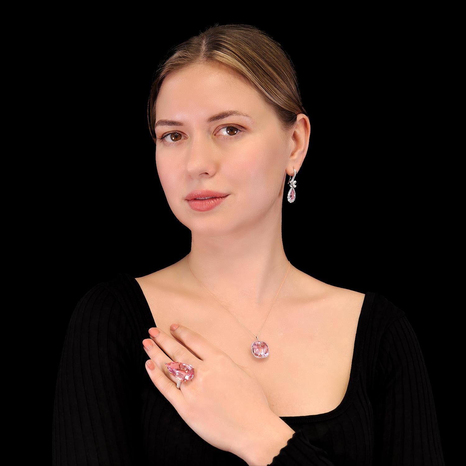 Leon Mege Micro Pave Ring with GIA Certified 35.73ct Pink Pear Shape Morganite In New Condition For Sale In New York, NY