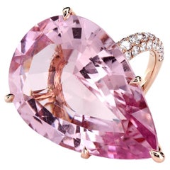 Leon Mege Micro Pave Ring with GIA Certified 35.73ct Pink Pear Shape Morganite