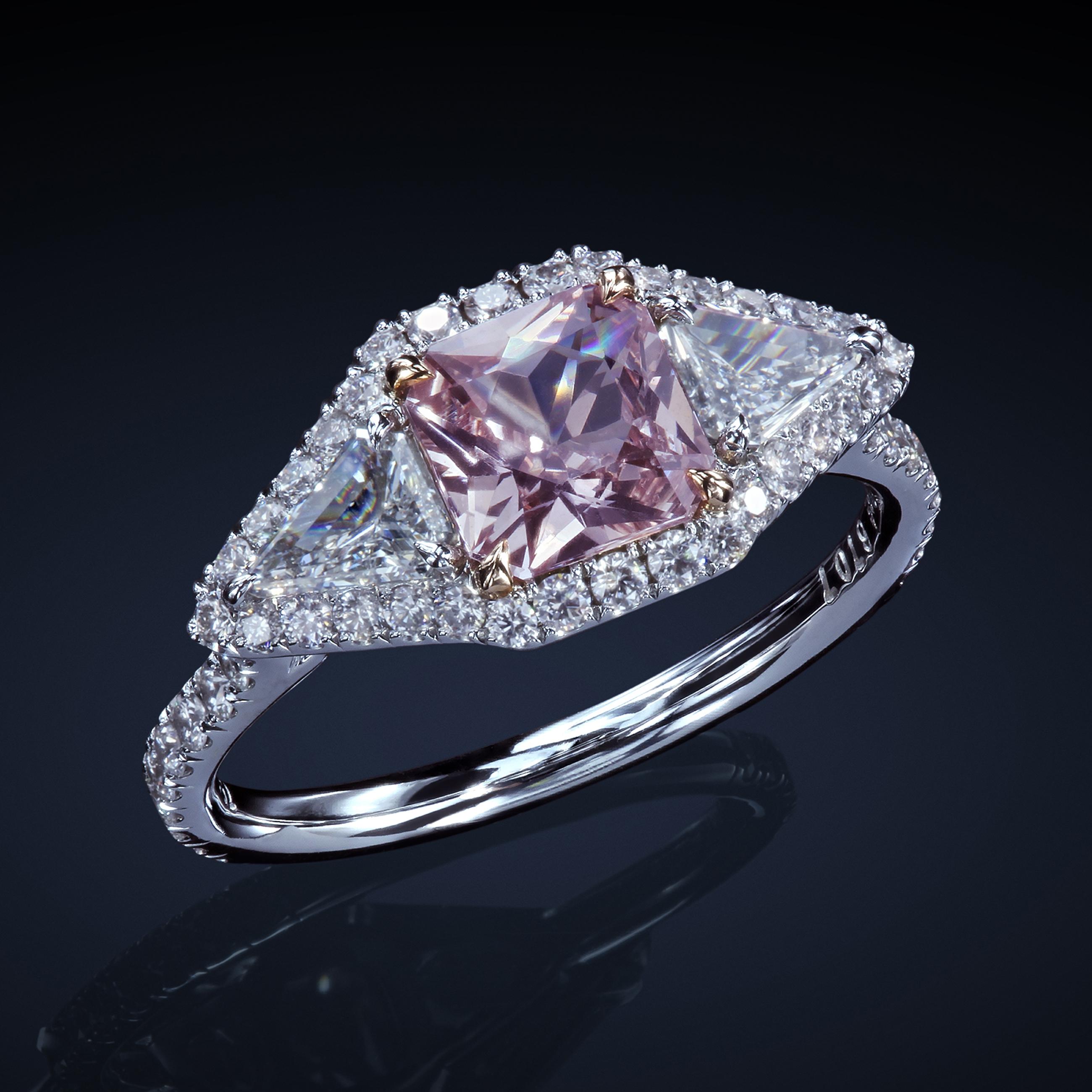 Platin-Diamantring im Stil von Leon Mege Montpassier mit natürlichem rosa Saphir (Zeitgenössisch) im Angebot