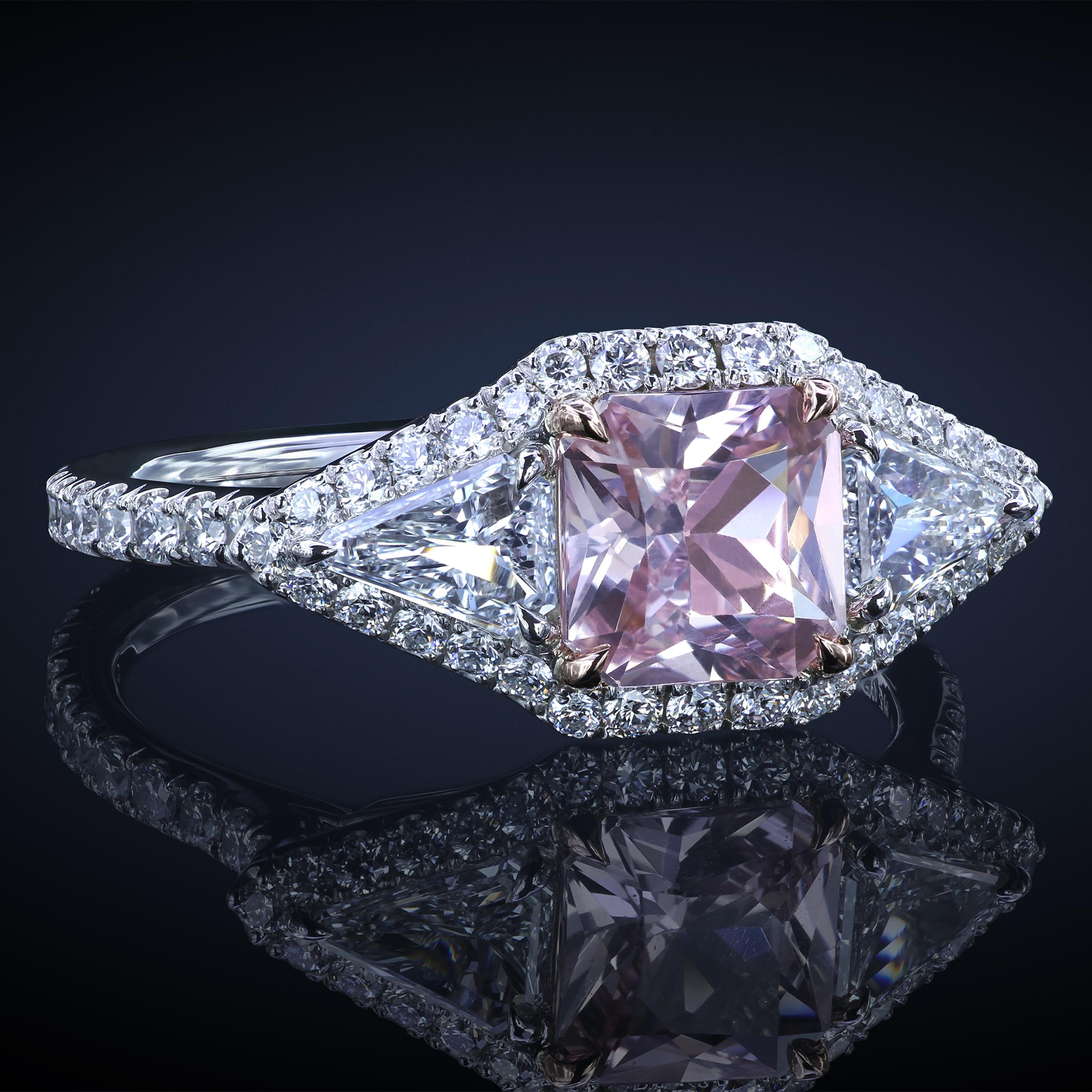 Leon Mege Montpassier Style Platinum Diamond Ring with a Natural Pink Sapphire In New Condition For Sale In New York, NY