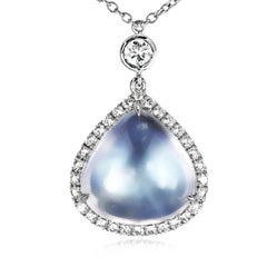 Leon Mege Moonstone and Diamond Halo Necklace Platinum on Chain