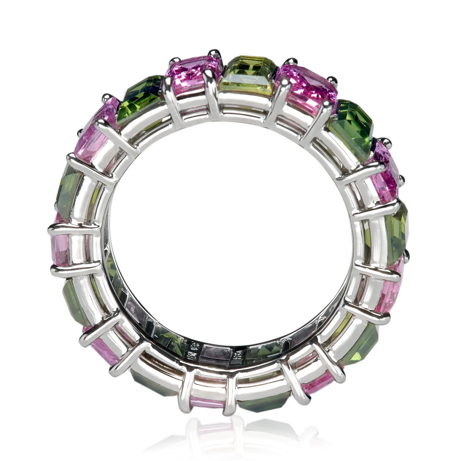 Leon Mege Eternity-Ring aus Platin mit mehrfarbigen natürlichen Saphiren in Shared-Krappen (Zeitgenössisch) im Angebot