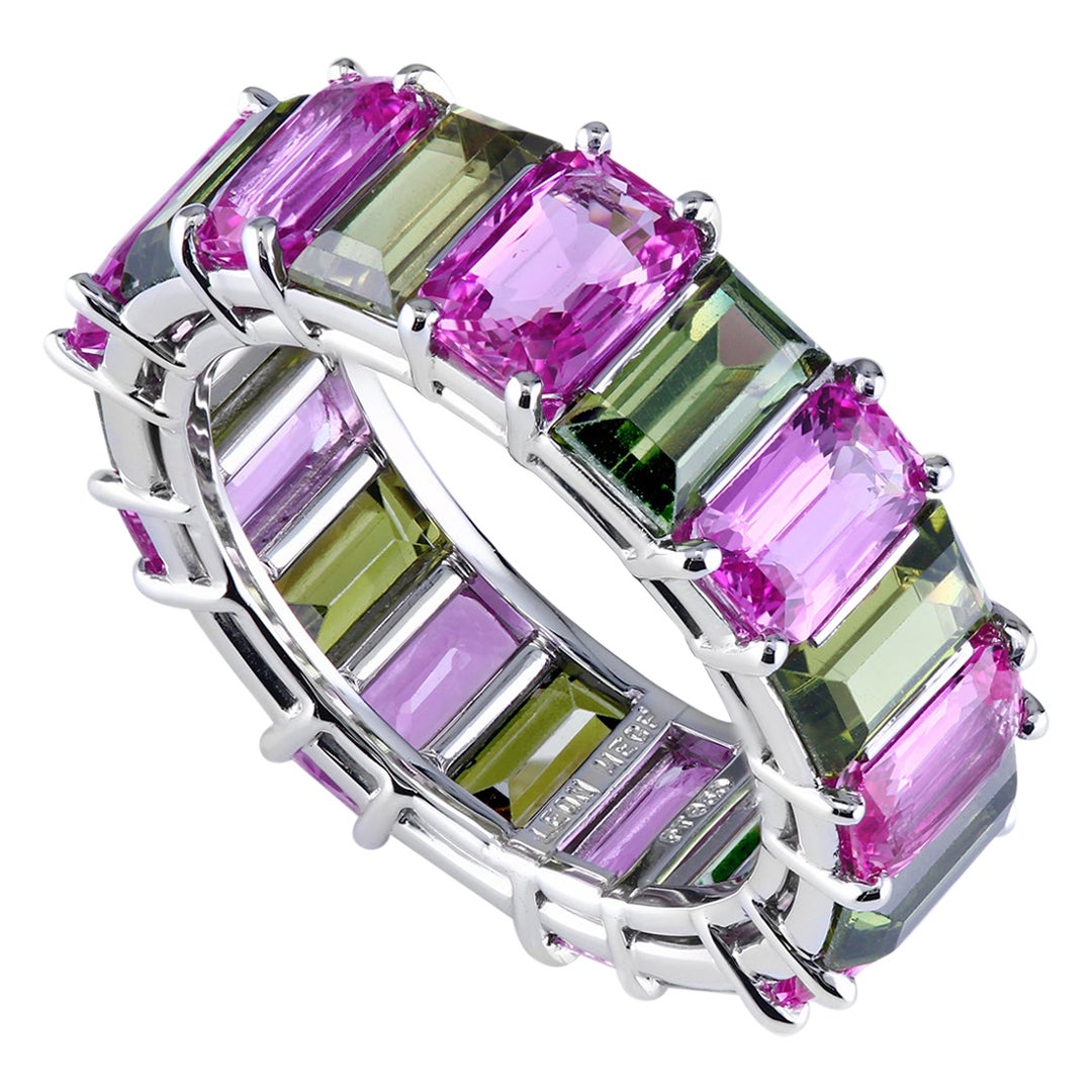 Leon Mege Multi-Colored Natural Sapphires Shared-prong Eternity Band Platinum For Sale