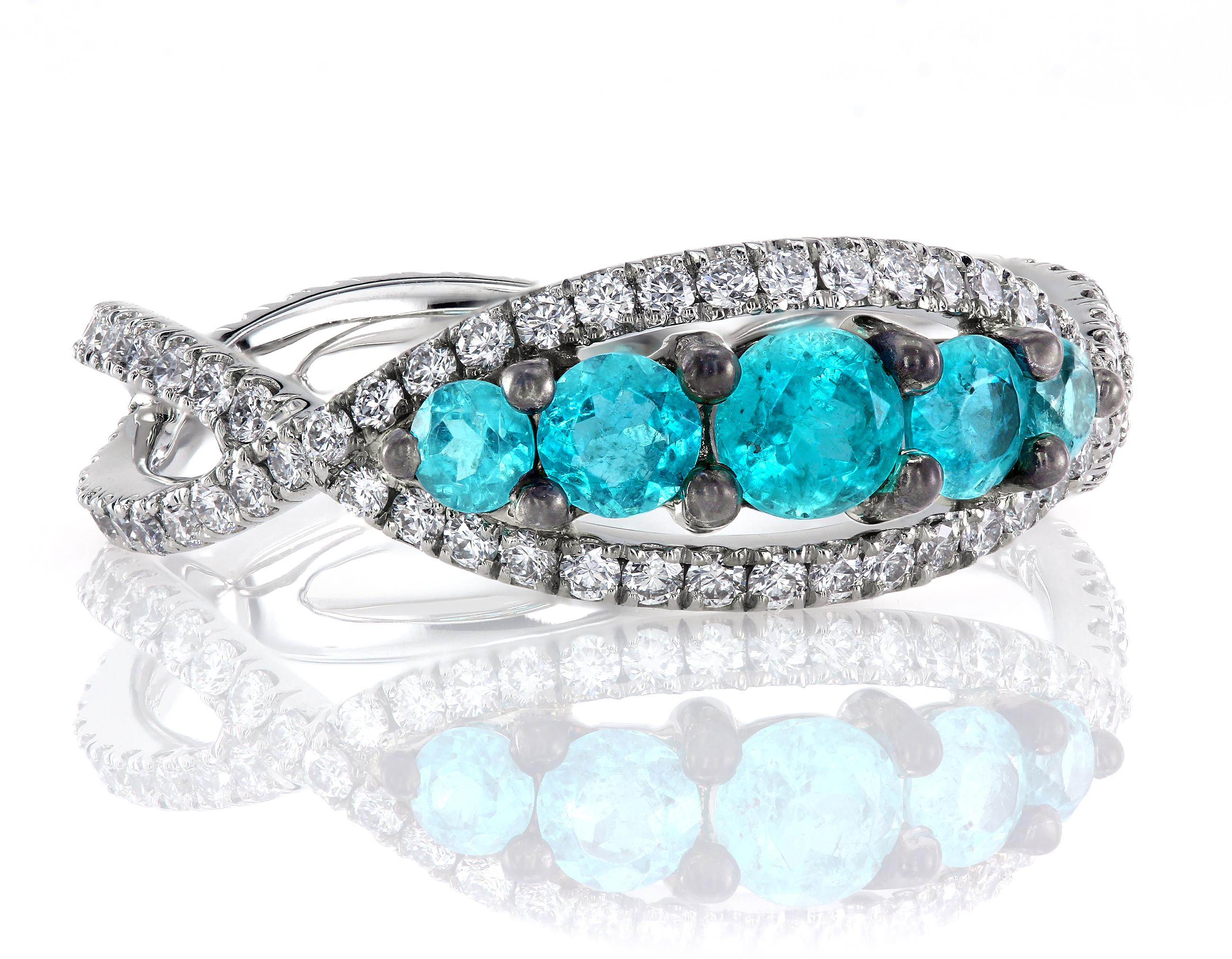 Leon Mege Natural Paraiba Tourmaline  Diamond Micro Pave Ring In New Condition In New York, NY