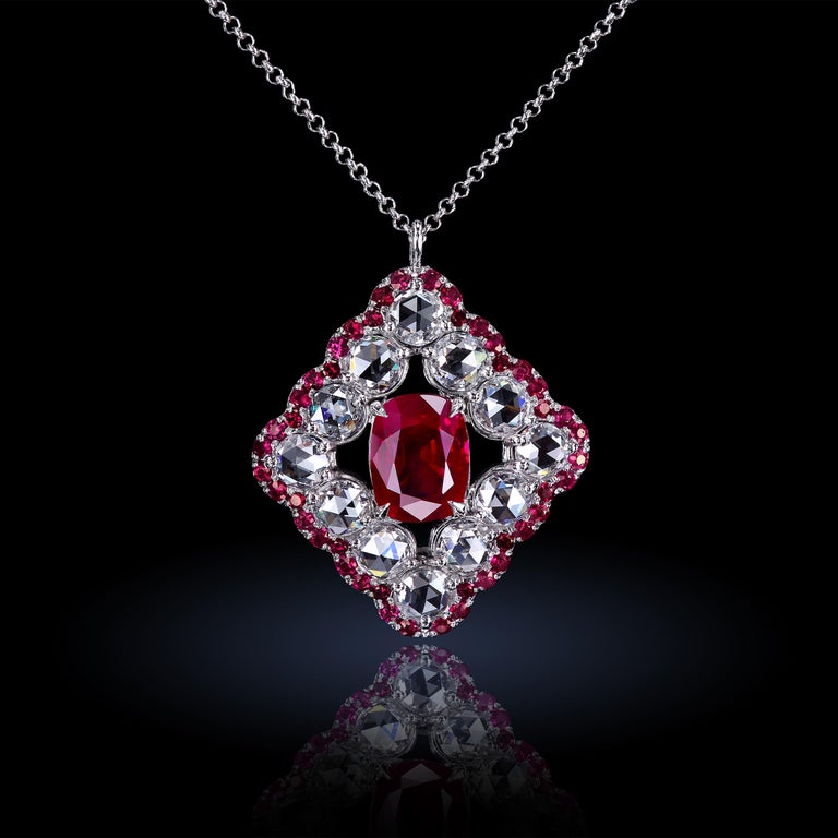 Leon Mege Pigeon Blood Ruby and Diamond Haute Couture Platinum Necklace ...