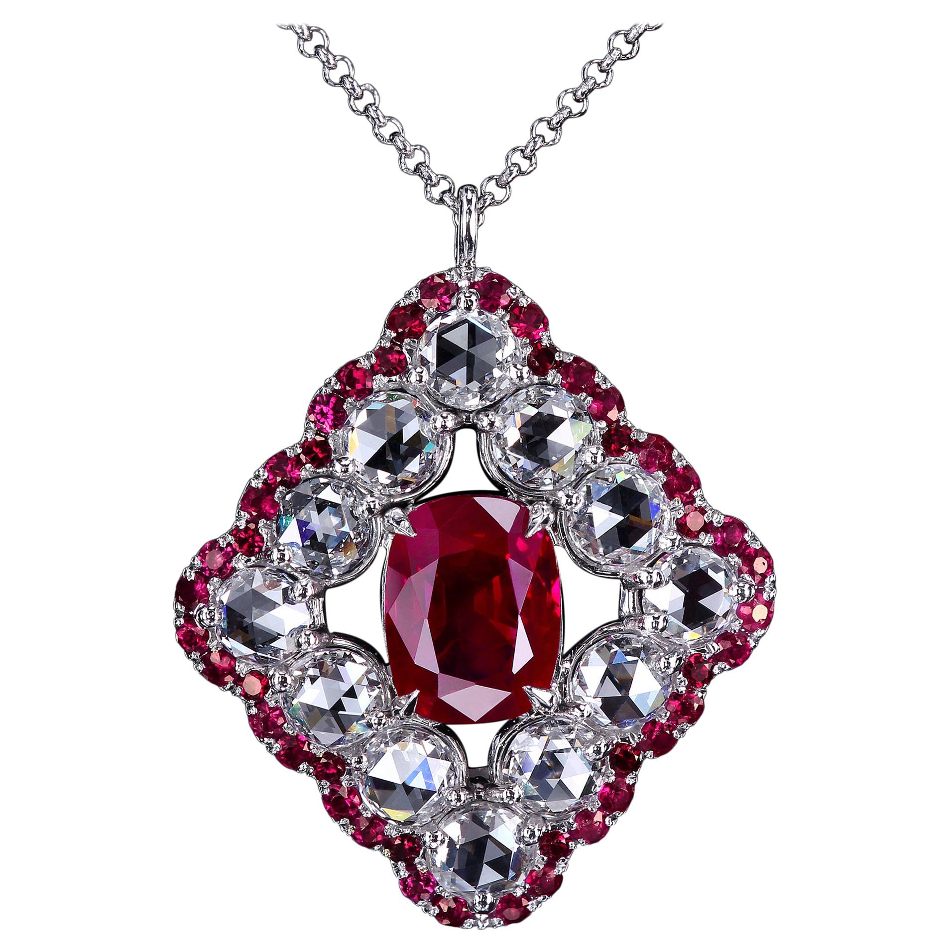 Leon Mege Pigeon Blood Ruby and Diamond Haute Couture Platinum Necklace