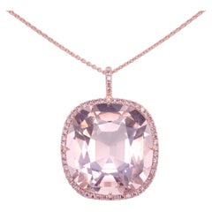 Leon Megé Pink Diamonds Halo Pendant with Natural Cushion Pink Morganite