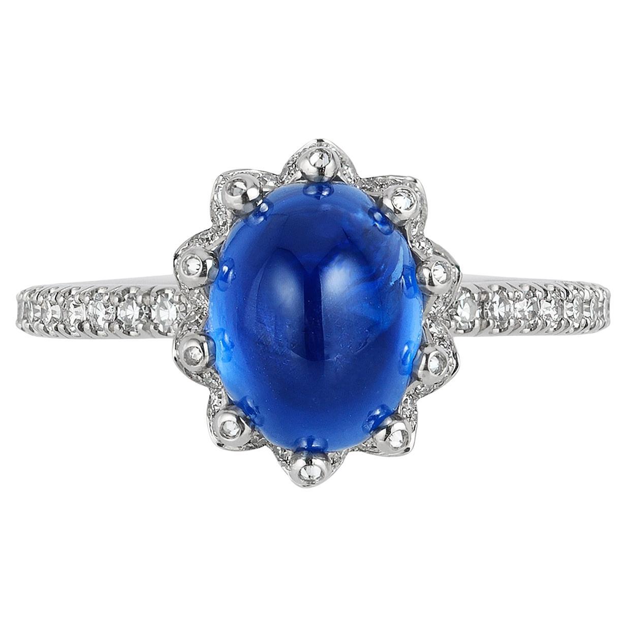 Contemporary Leon Mege Platinum 3.28ct Natural Sapphire Ring with Micro Pave Diamonds For Sale