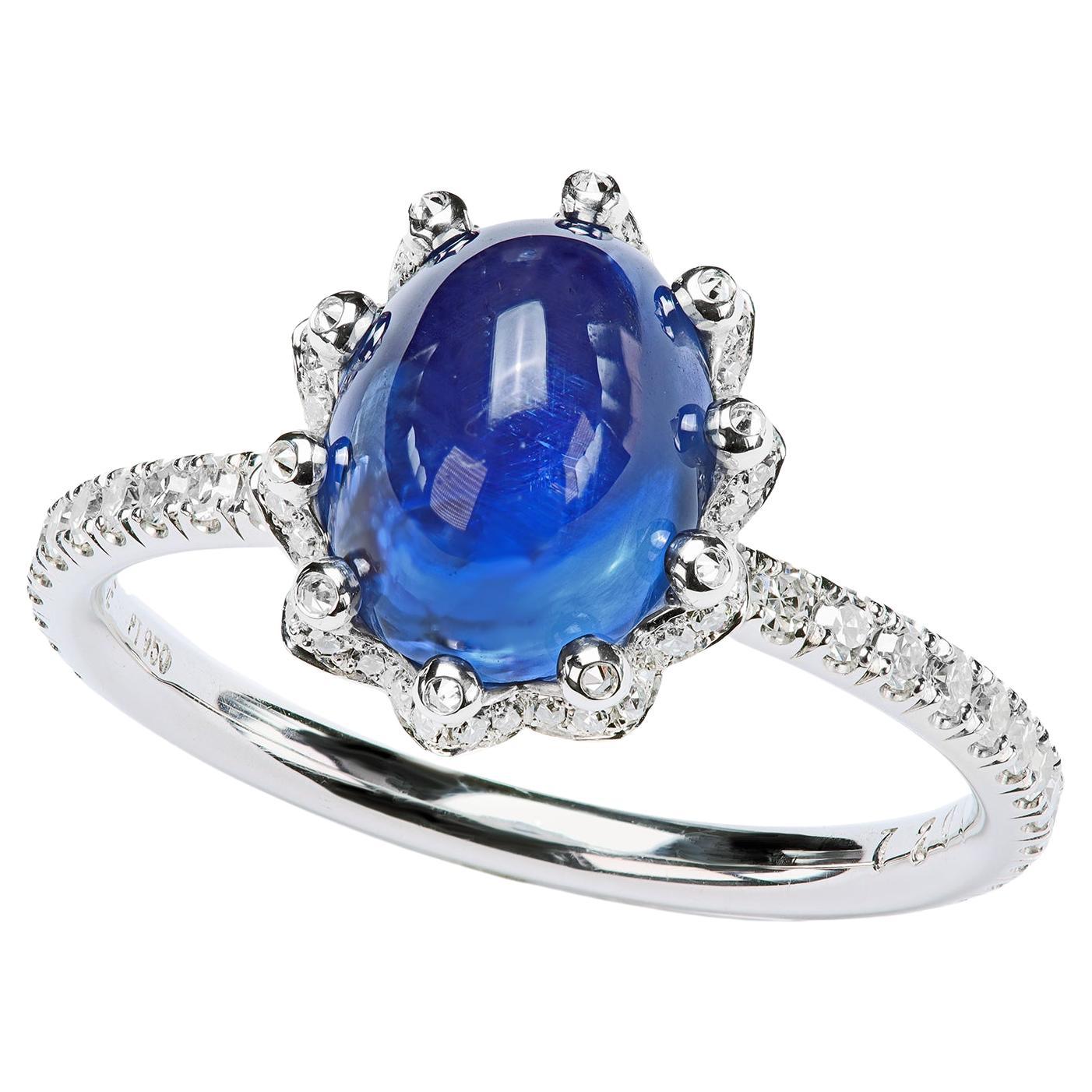 Leon Mege Platinum 3.28ct Natural Sapphire Ring with Micro Pave Diamonds