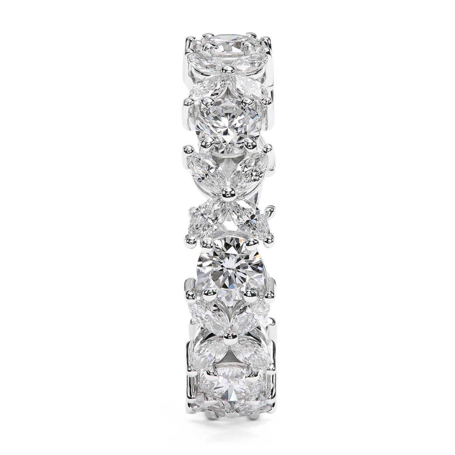 Contemporary Leon Mege platinum alternating eternity band with round and marquise diamonds For Sale