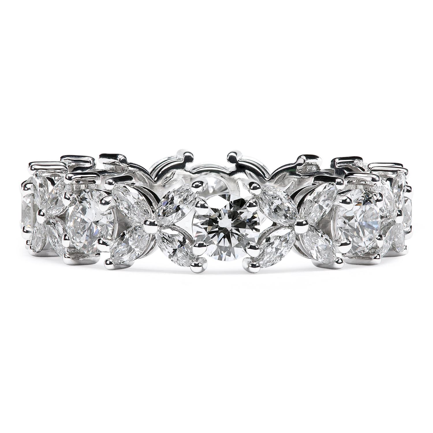 Marquise Cut Leon Mege platinum alternating eternity band with round and marquise diamonds For Sale