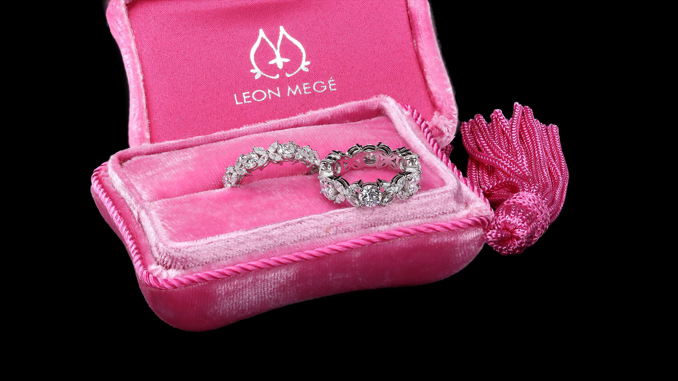 Women's Leon Mege platinum alternating eternity band with round and marquise diamonds For Sale