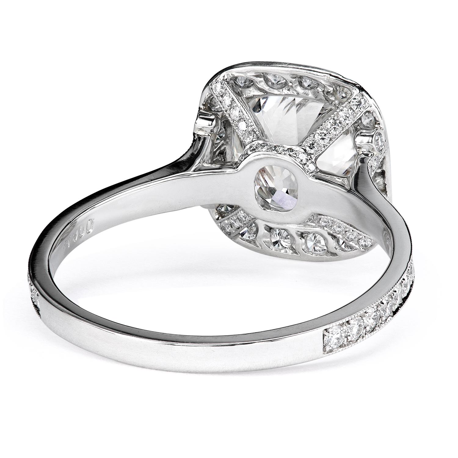 Cushion Cut Leon Mege platinum diamond ring with 2.57-carat cushion diamond For Sale