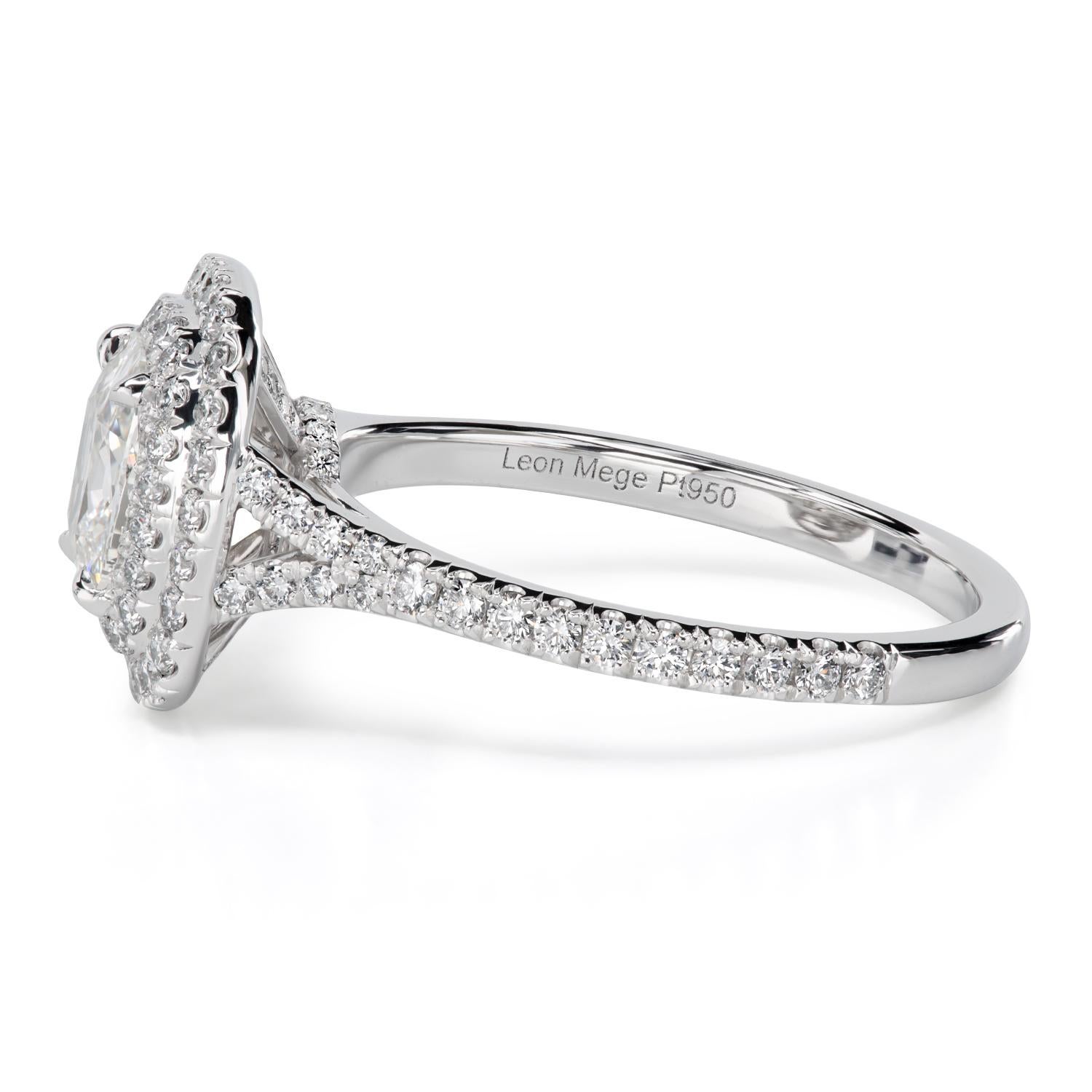 Leon Megé Platin-Ring mit doppeltem Halo und 1,01 Karat Diamant im Antikschliff (Zeitgenössisch) im Angebot