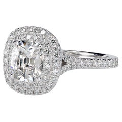 Leon Megé Platinum Double Halo Ring with 1.01-carat Used Cut Cushion Diamond