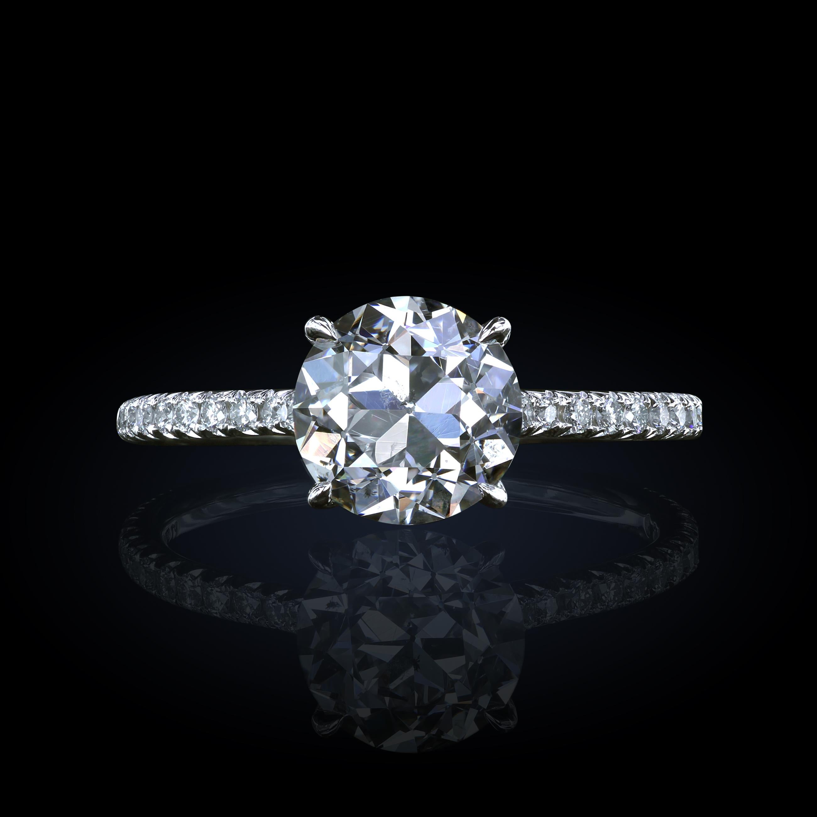 Contemporary Leon Mege Platinum Engagement Ring with 1.66 Ct Old European Cut Diamond For Sale