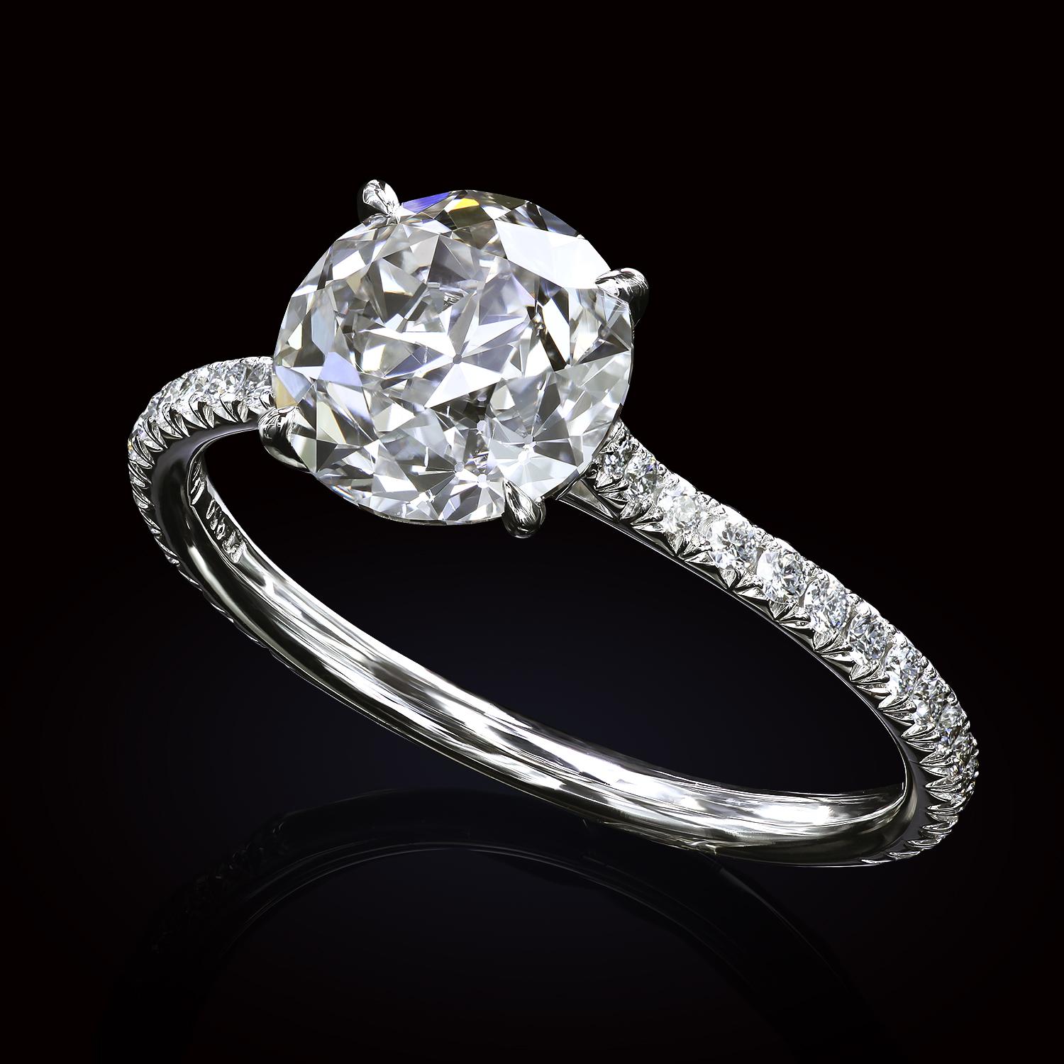Leon Mege Platinum Engagement Ring with 1.66 Ct Old European Cut Diamond For Sale 3