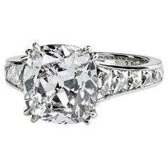 Leon Mege Platinum Engagement Ring with 3.09 Carat Antique Cut Cushion Diamond