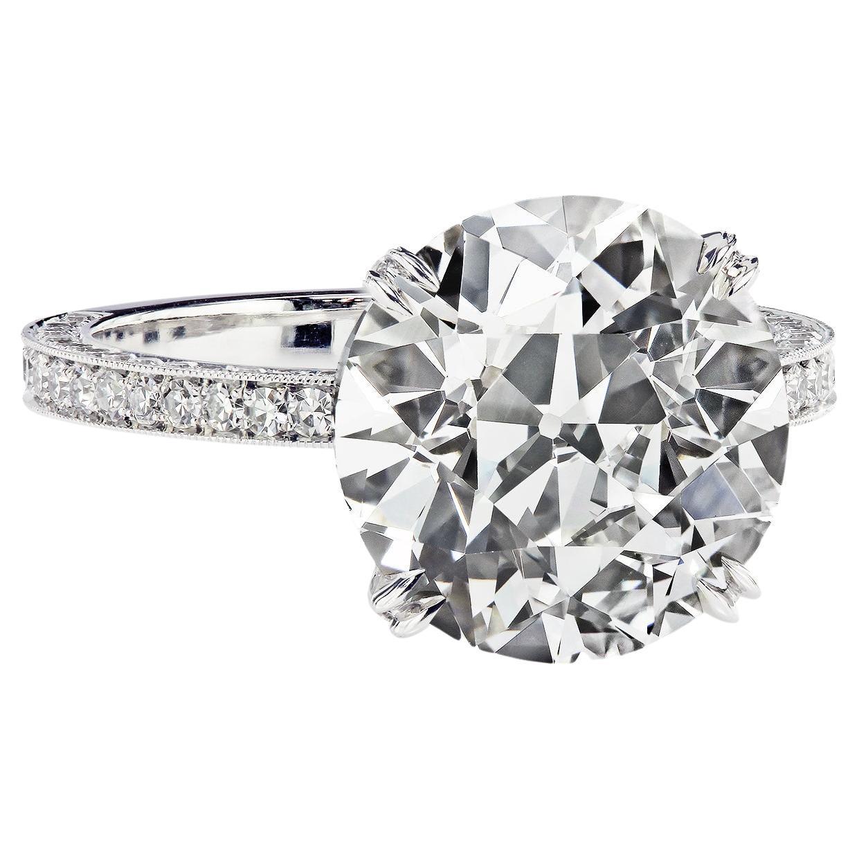 Leon Mege Bague de fiançailles en platine avec un diamant certifié OEC de 3,70 carats. en vente