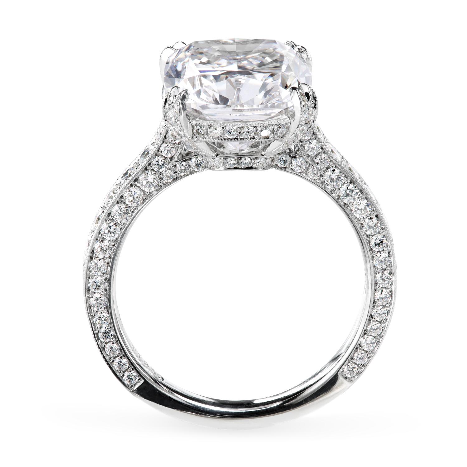 For Sale:  Leon Mege platinum engagement ring with certified cushion diamond 4