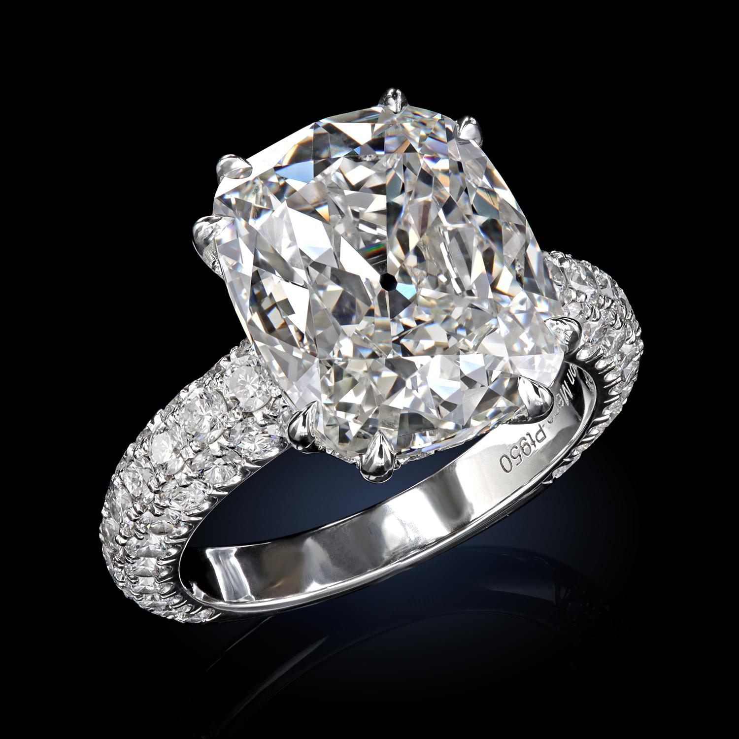 Leon Megé Platinum Engagement Ring with Cushion Diamond in Micro Pave Setting In New Condition For Sale In New York, NY