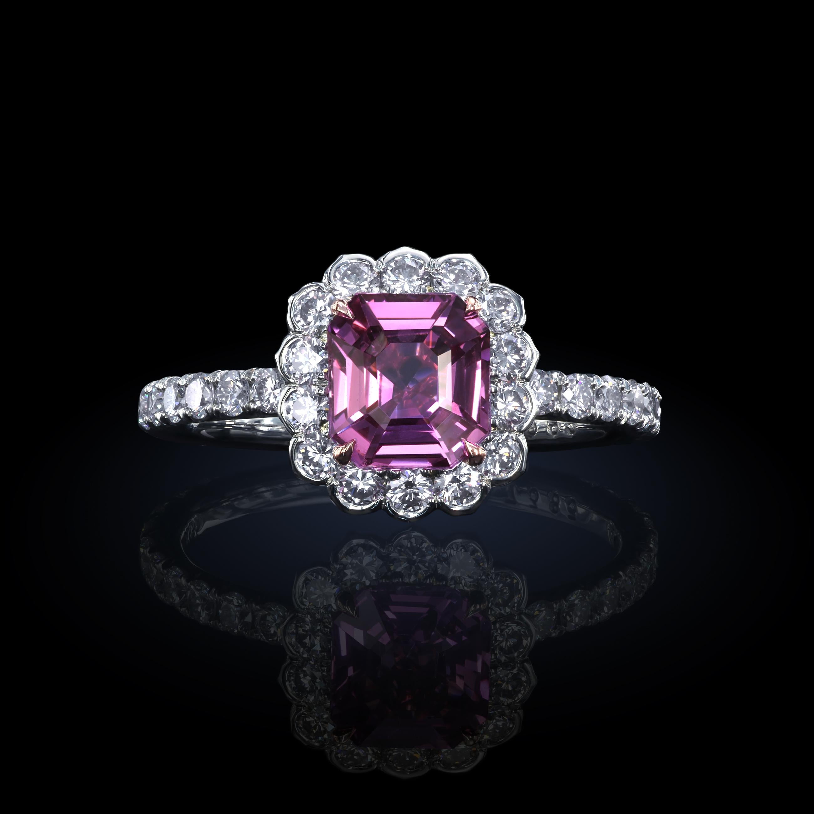 Contemporary Leon Mege Platinum Engagement Ring with Natural Pink Sapphire  For Sale