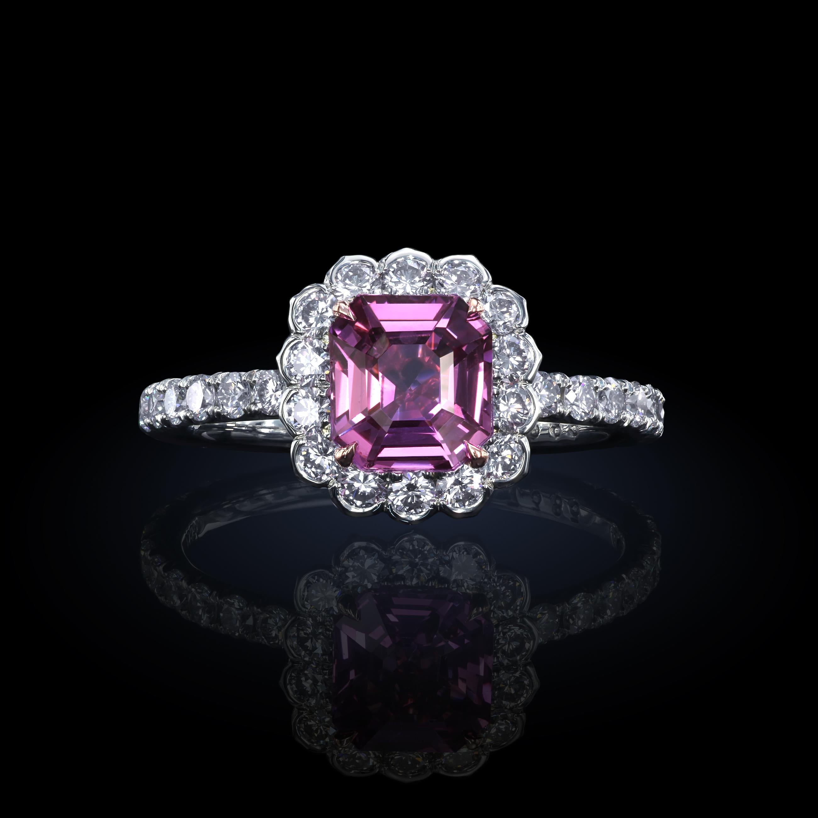 Contemporary Leon Mege Platinum Engagement Ring with Natural Pink Sapphire For Sale