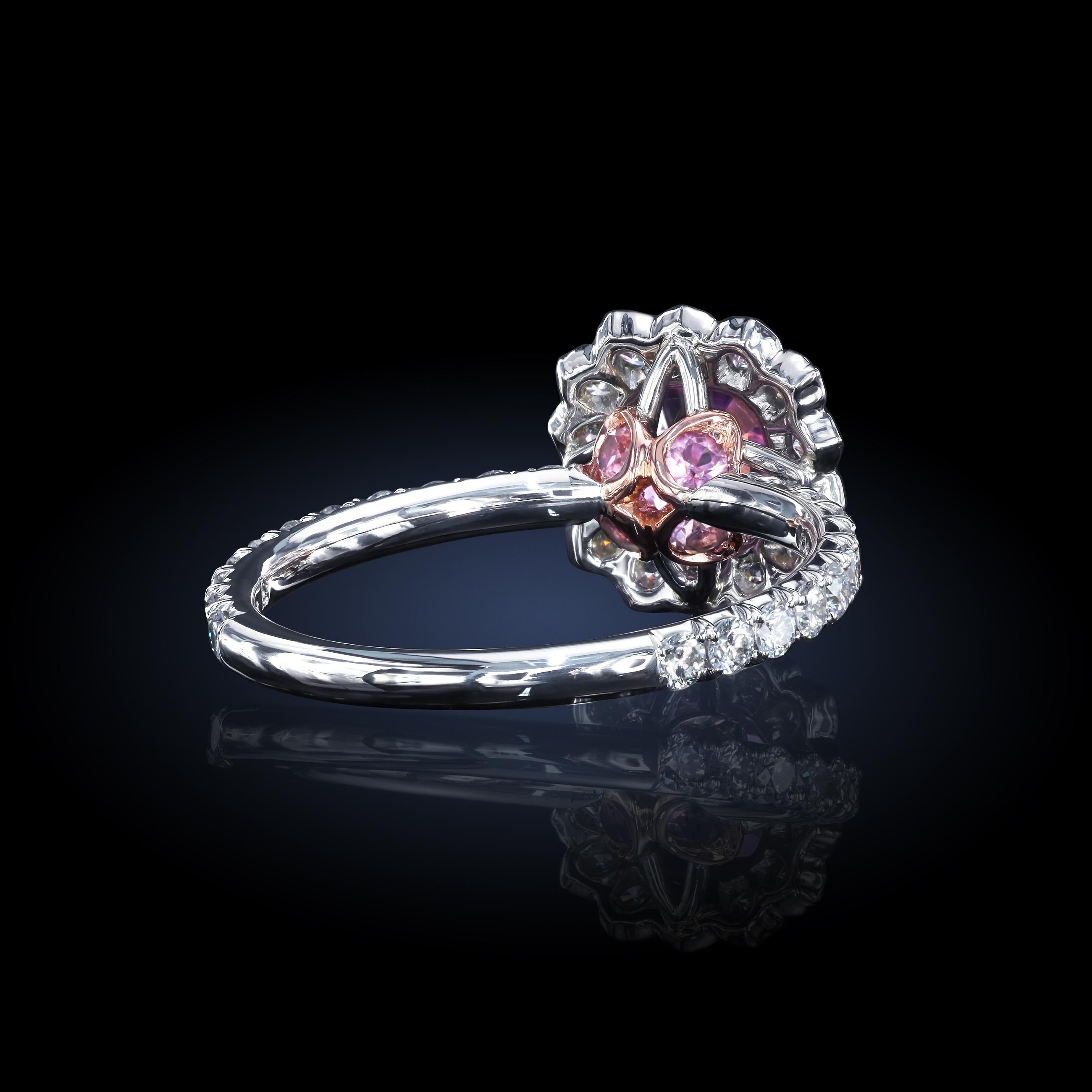 Asscher Cut Leon Mege Platinum Engagement Ring with Natural Pink Sapphire  For Sale