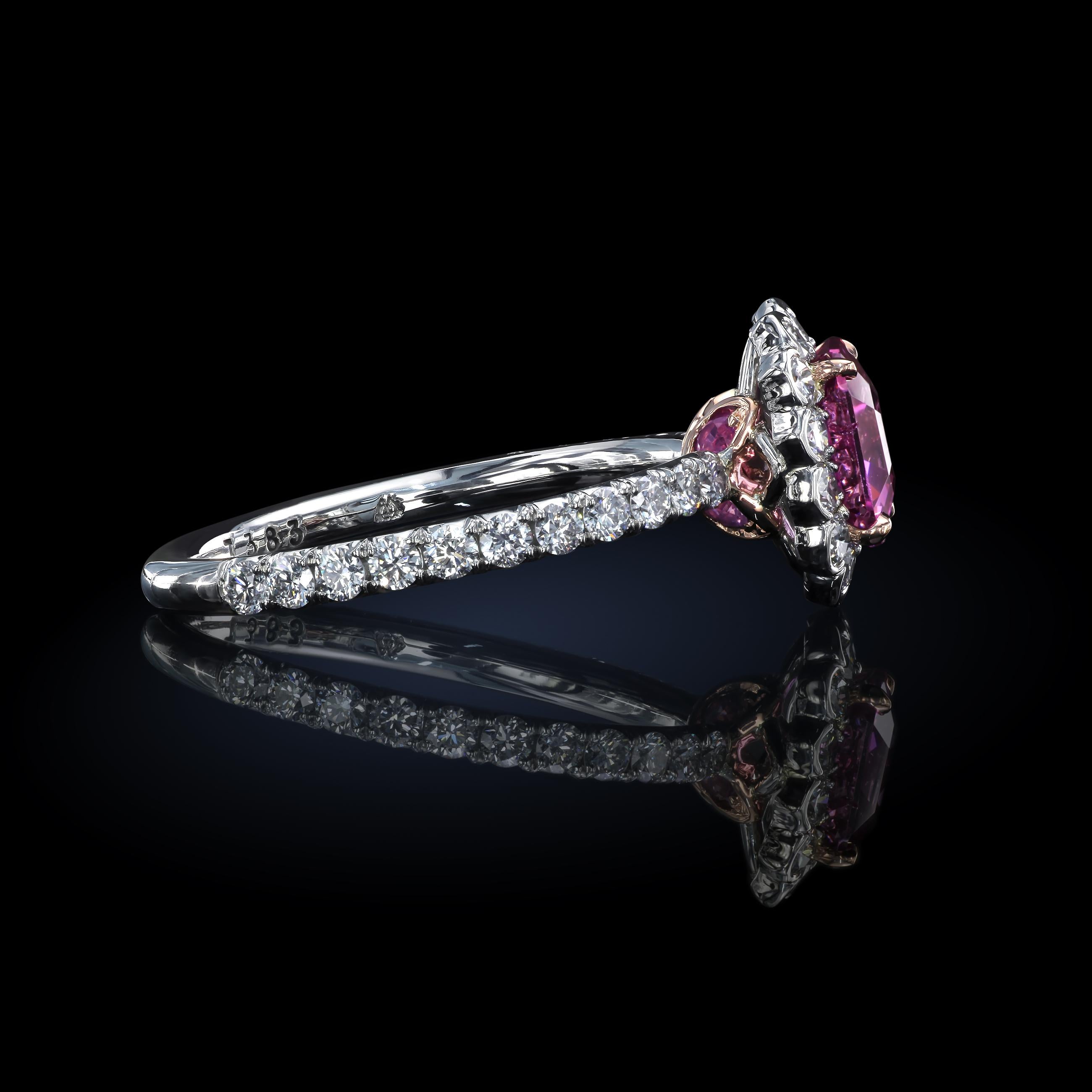 Leon Mege Platinum Engagement Ring with Natural Pink Sapphire  In New Condition For Sale In New York, NY
