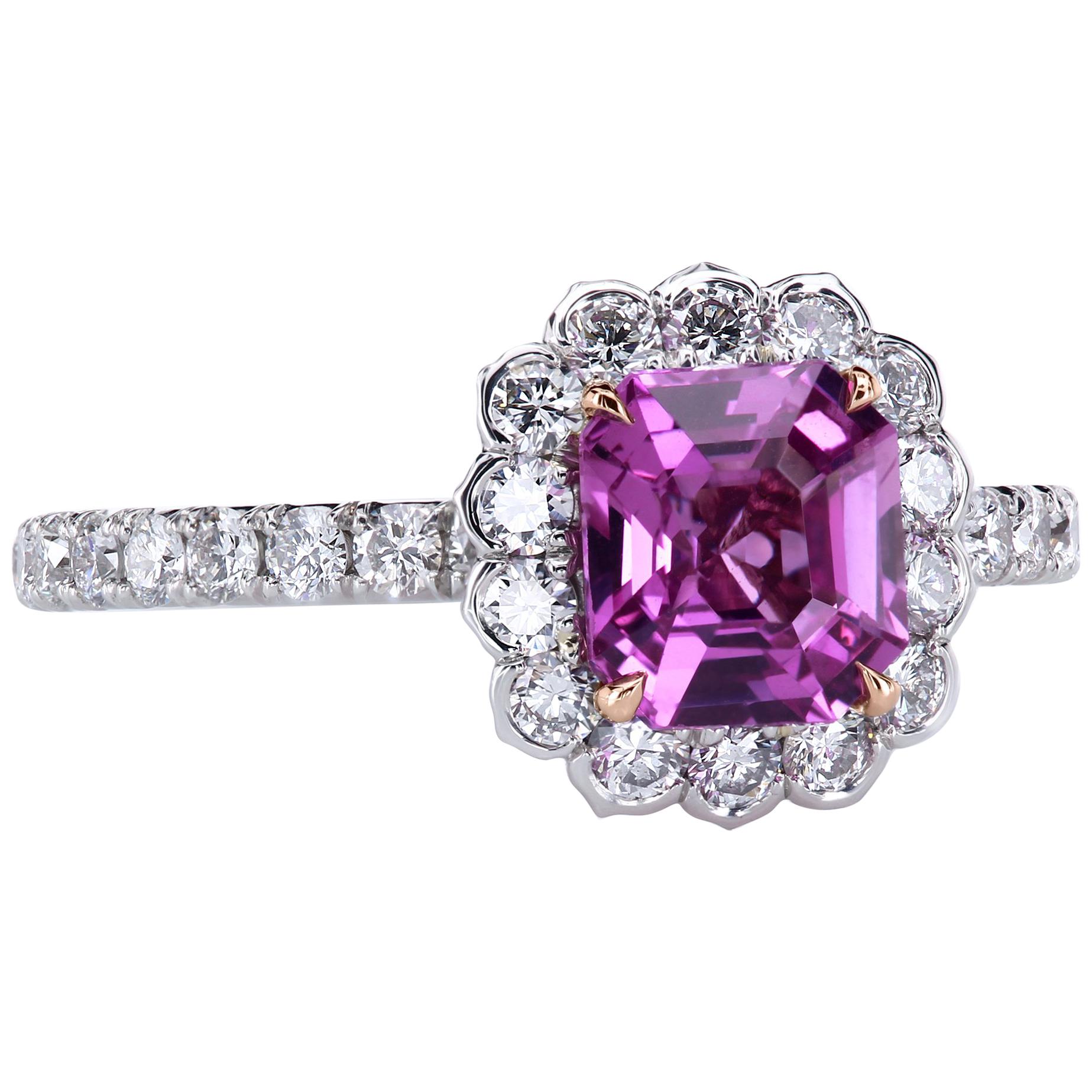 Leon Mege Platinum Engagement Ring with Natural Pink Sapphire 