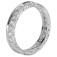 Used Leon Megé Platinum Eternity Hand-Engraved Wedding Band Set with Natural Diamonds