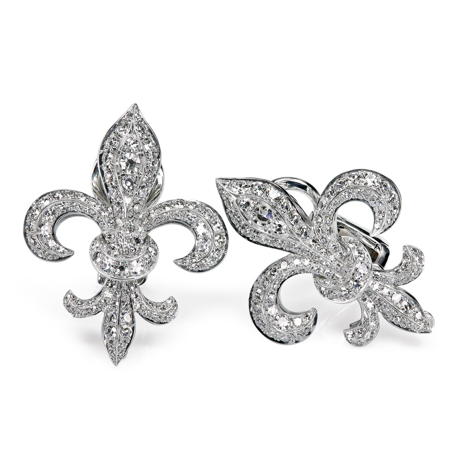 Leon Mege Platinum Fleur-De-Lis Diamond Ear Clips Neuf - En vente à New York, NY