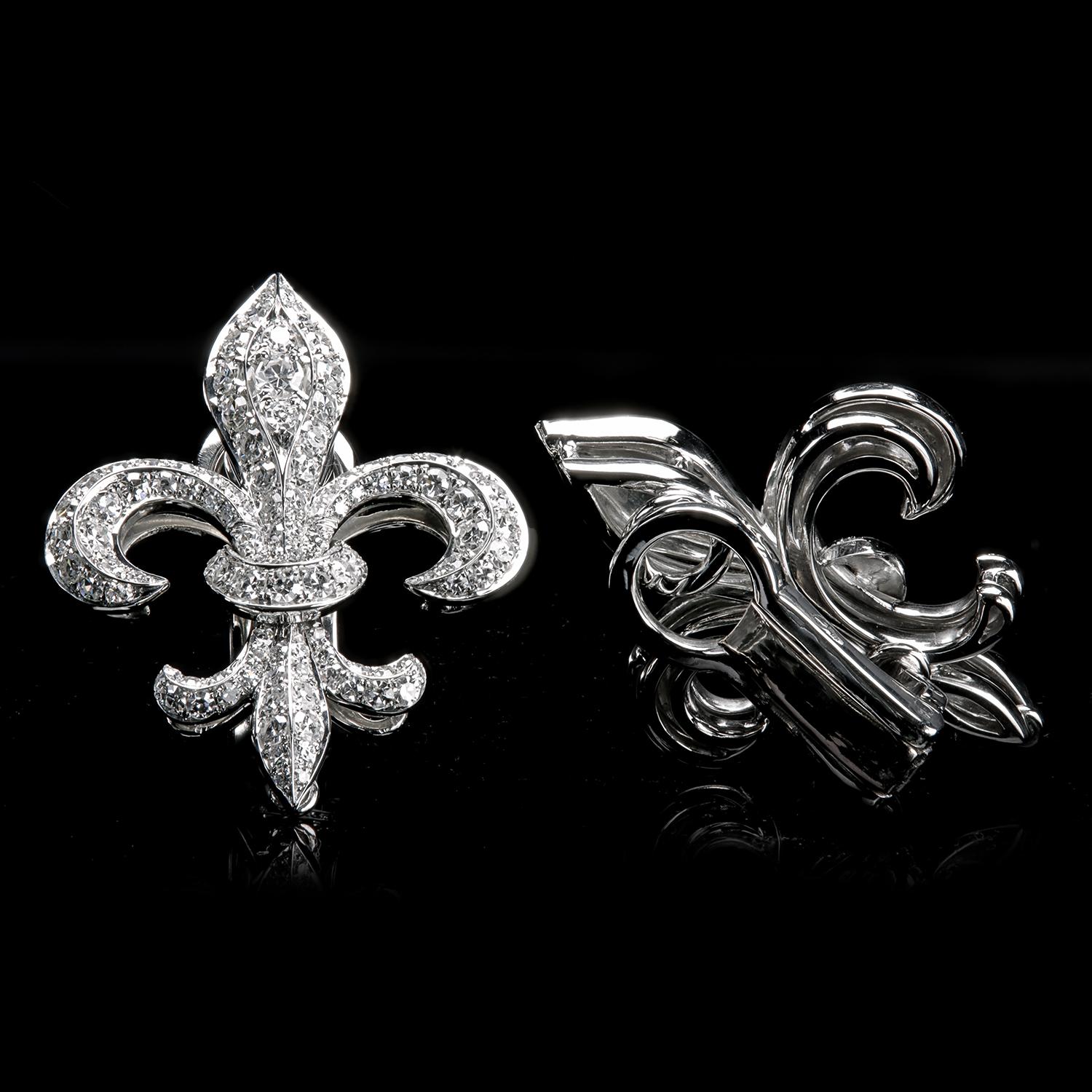 Leon Mege Platinum Fleur-De-Lis Diamond Ear Clips Pour femmes en vente
