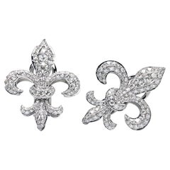 Used Leon Mege Platinum Fleur-De-Lis Diamond Ear Clips