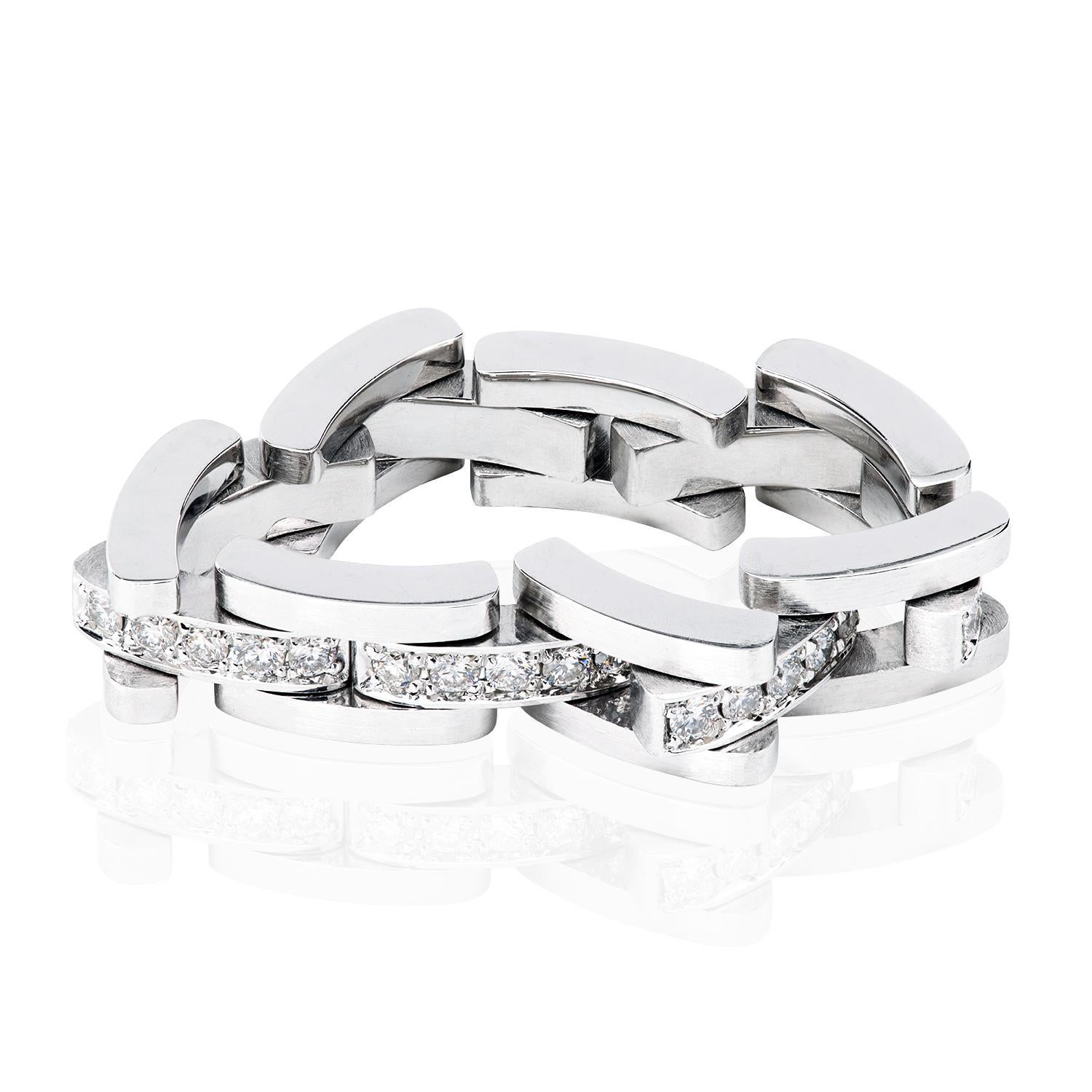 Contemporain Leon Mege Bracelet flexible en platine avec diamants blancs  en vente