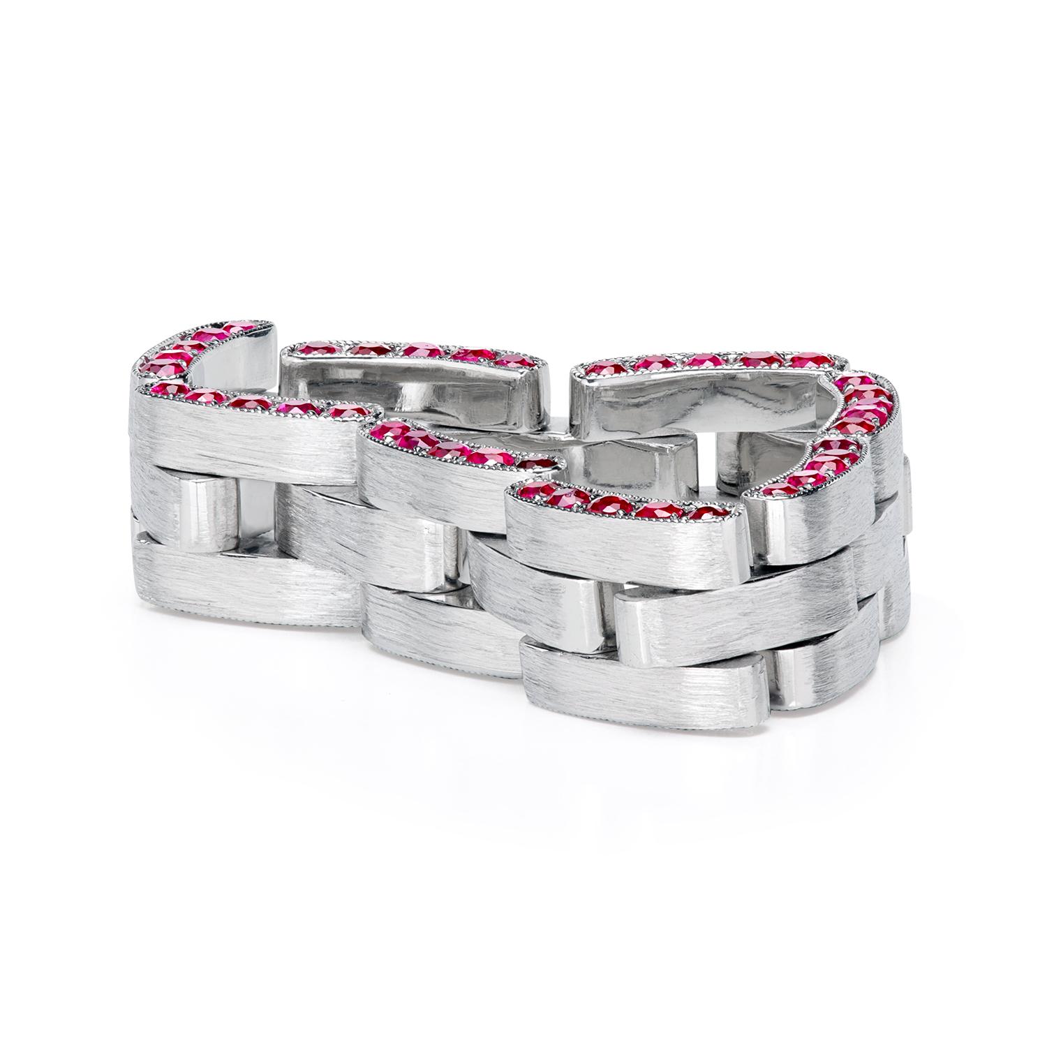 Contemporary Leon Mege platinum flexible wedding band with rubies For Sale
