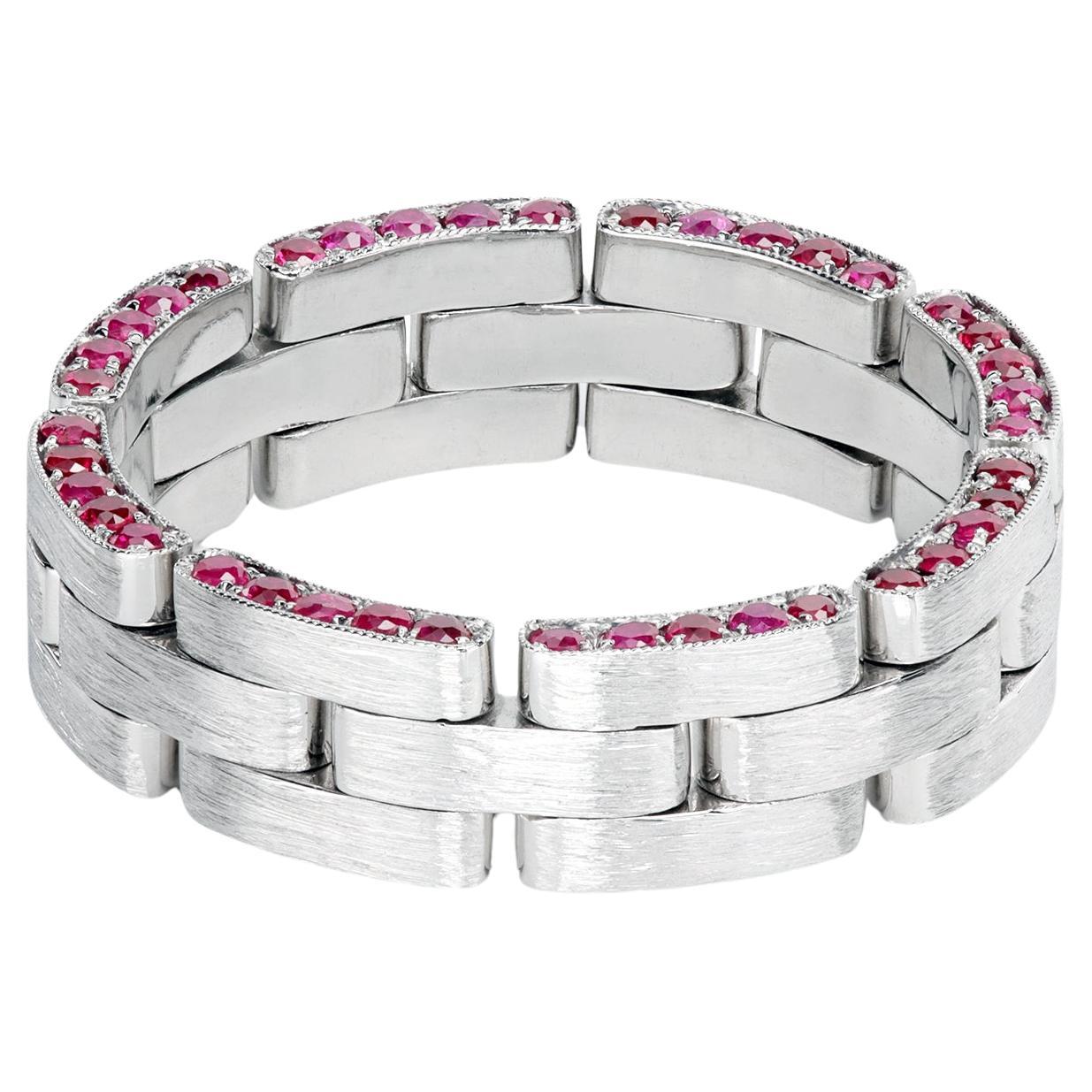 Leon Mege platinum flexible wedding band with rubies For Sale